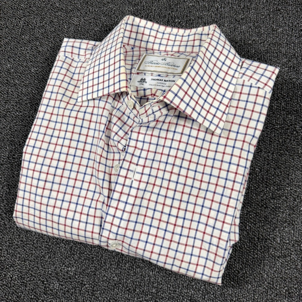 Brooks Brothers Luxury Shirt Thomas Mason Men's 15.5 33 Regent Fit Plaid Check